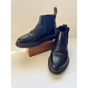 DR. MARTENS EU 38 Bianca Boots Women Size 7 Black Leather Slip-On Yellow Stitch